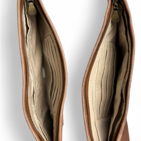 Sash Bag Genuine Leather Cross Body Bag Chestnut Brown Reversible Travel Pockets - Picture 2 of 8